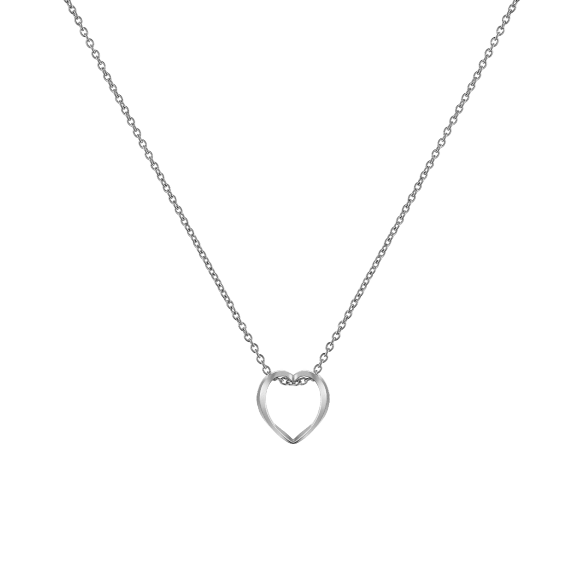 Dettaglio del ciondolo a cuore aperto della collana *Elan Le Coeur* in acciaio inossidabile 316L. L'immagine evidenzia la struttura geometrica e la finitura lucida del gioiello, su sfondo bianco.