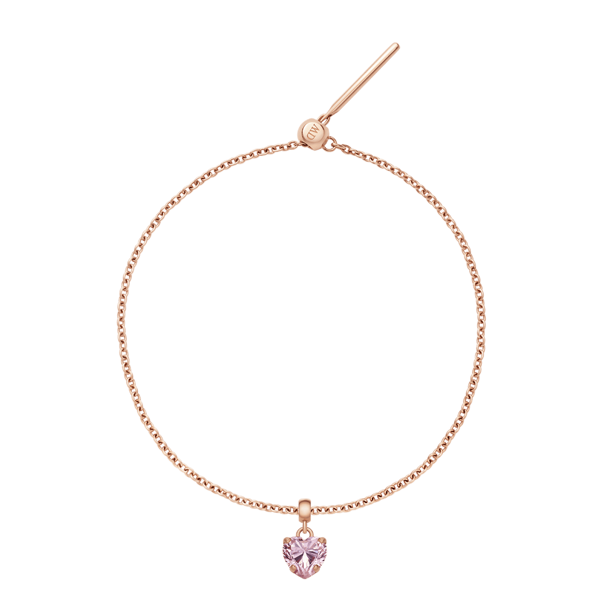 Heart Crystal Pink Rose Gold Charm + Chain Bracelet RG