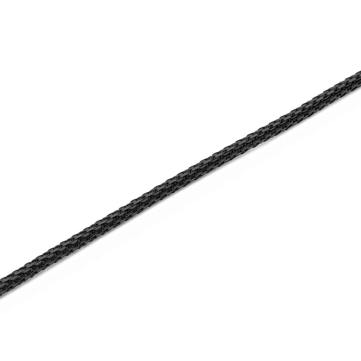 Dettaglio della trama a maglia della collana *Tide Mesh* in acciaio inossidabile nero, che evidenzia la texture intrecciata e la finitura opaca del materiale.