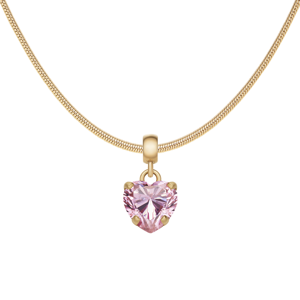 Heart Crystal Pink Gold Charm + Snake Necklace G