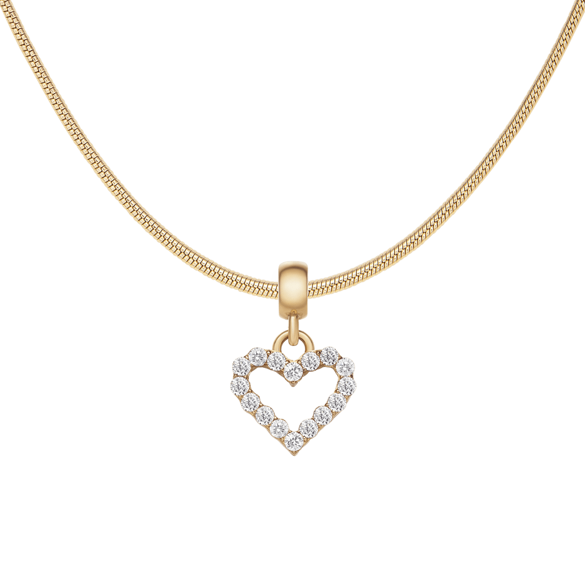 Heart Contour White Crystal Gold Charm + Snake Necklace G