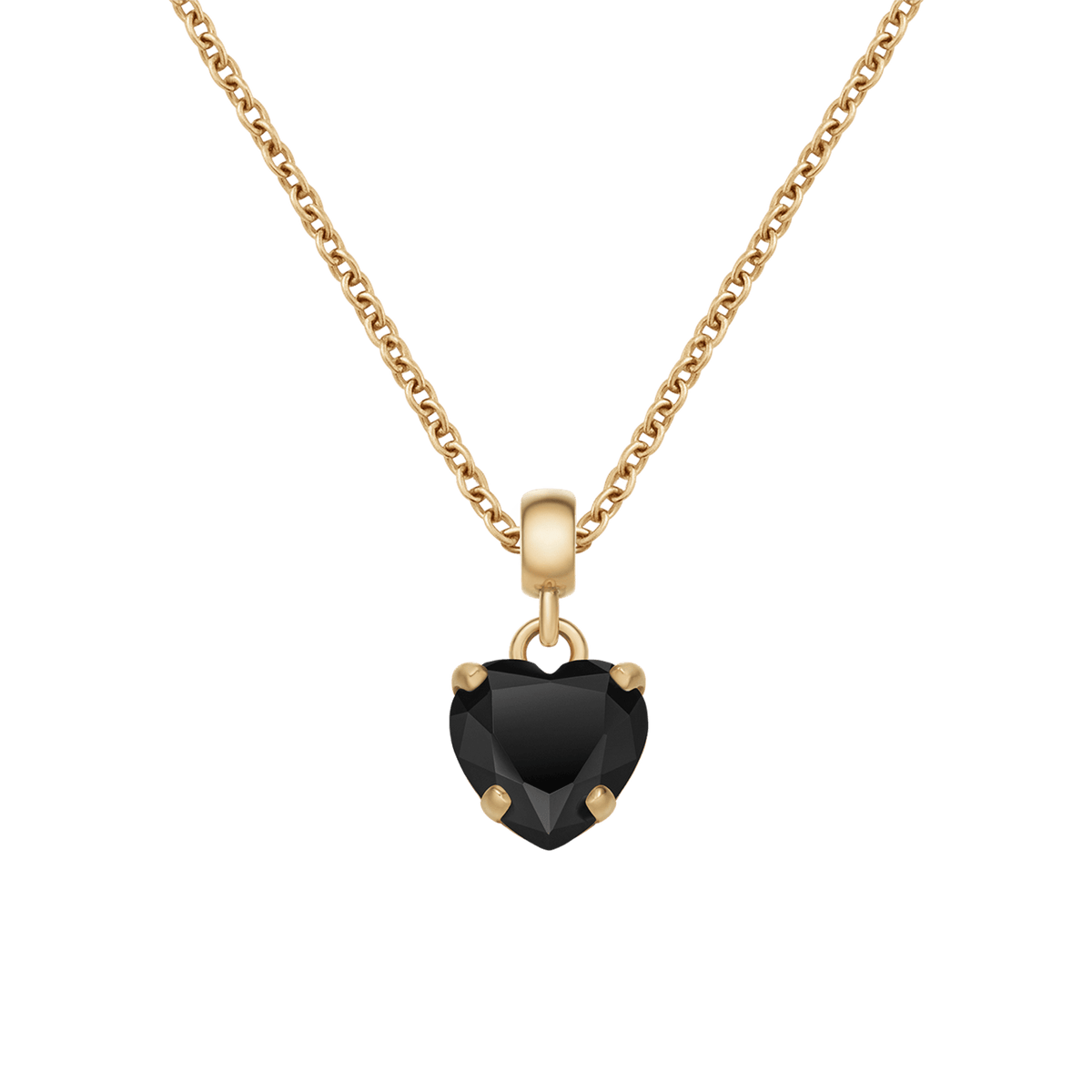 Heart Crystal Black Gold Charm + Chain Necklace G