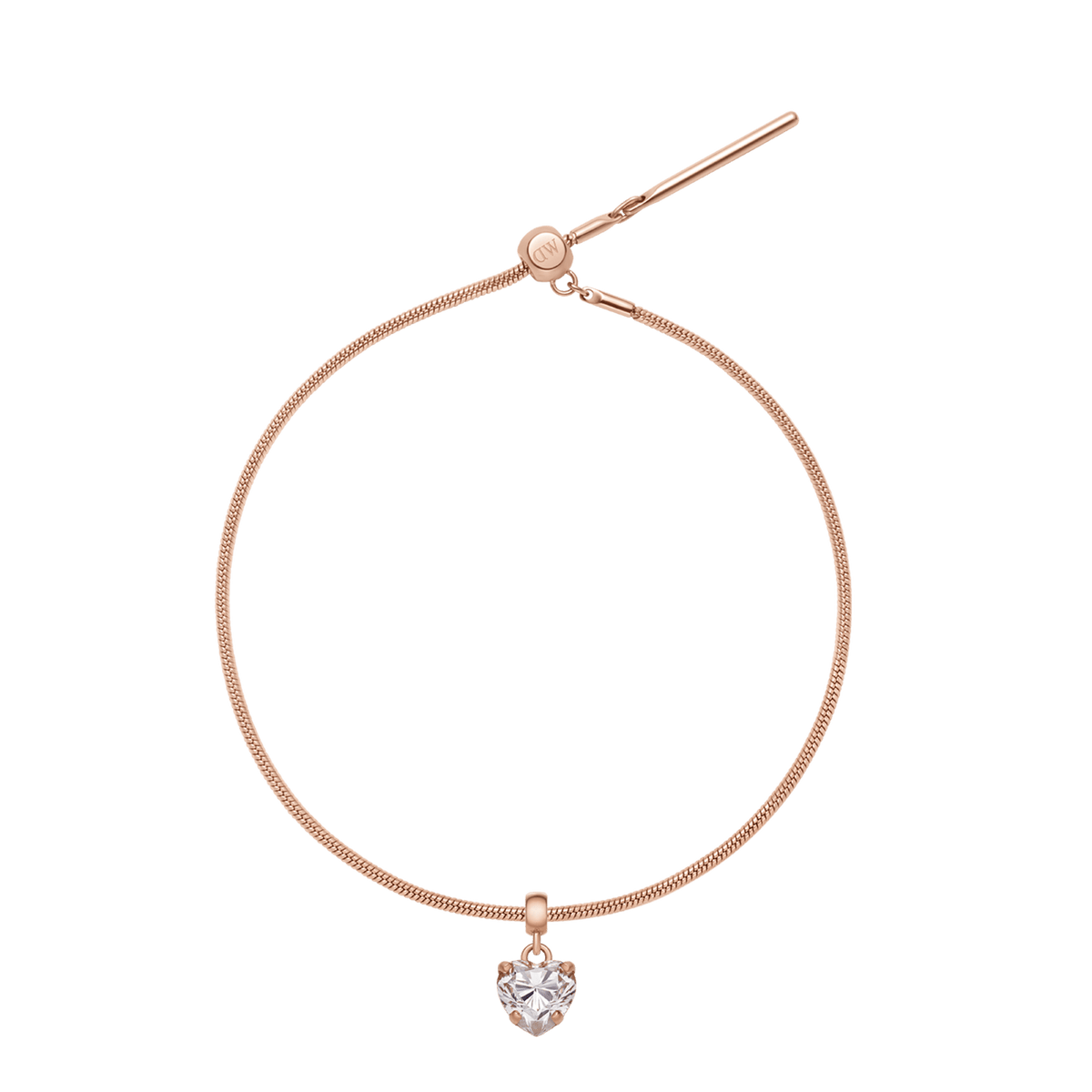 Heart Crystal White Rose Gold Charm + Snake Bracelet RG