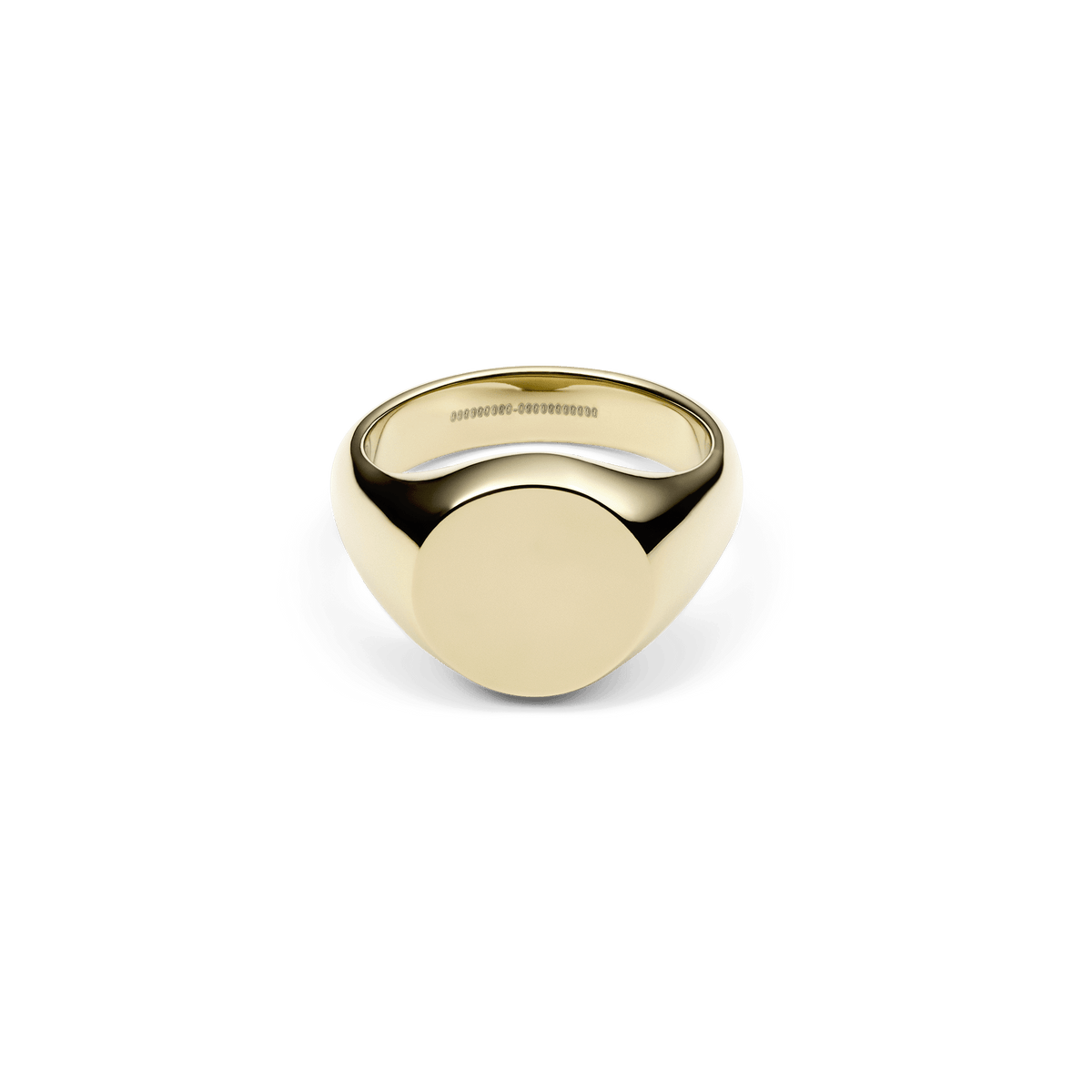 Elegant gold signet ring with a shiny, flat surface and a classic, minimalist design.