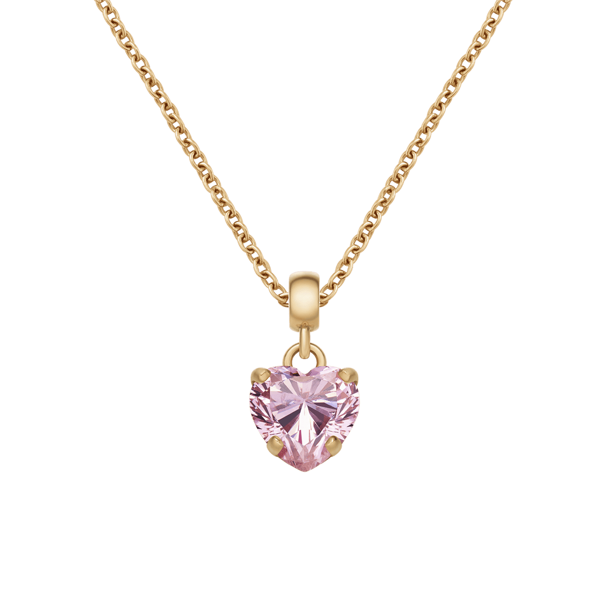 Heart Crystal Pink Gold Charm + Chain Necklace G