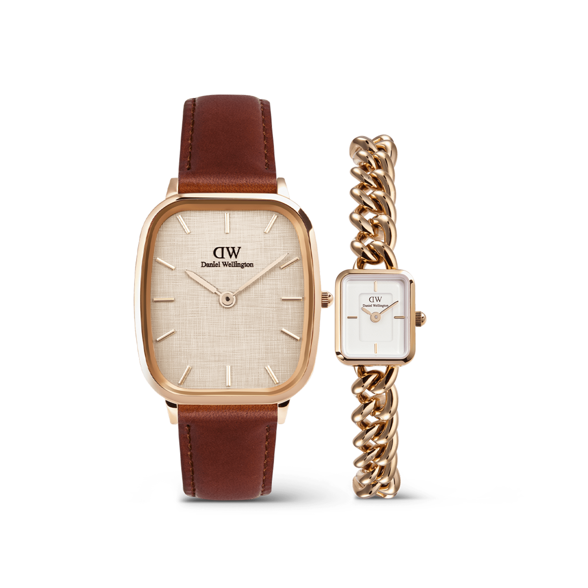 Leather Daniel Wellington Uhren Set Marlon Jolie Chain Rose Gold Set