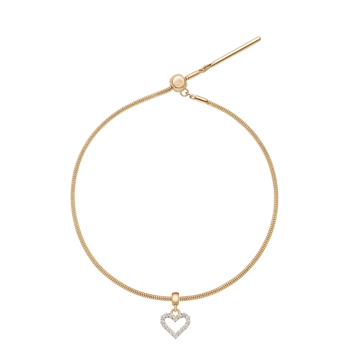 Heart Contour White Crystal Gold Charm + Snake Bracelet G