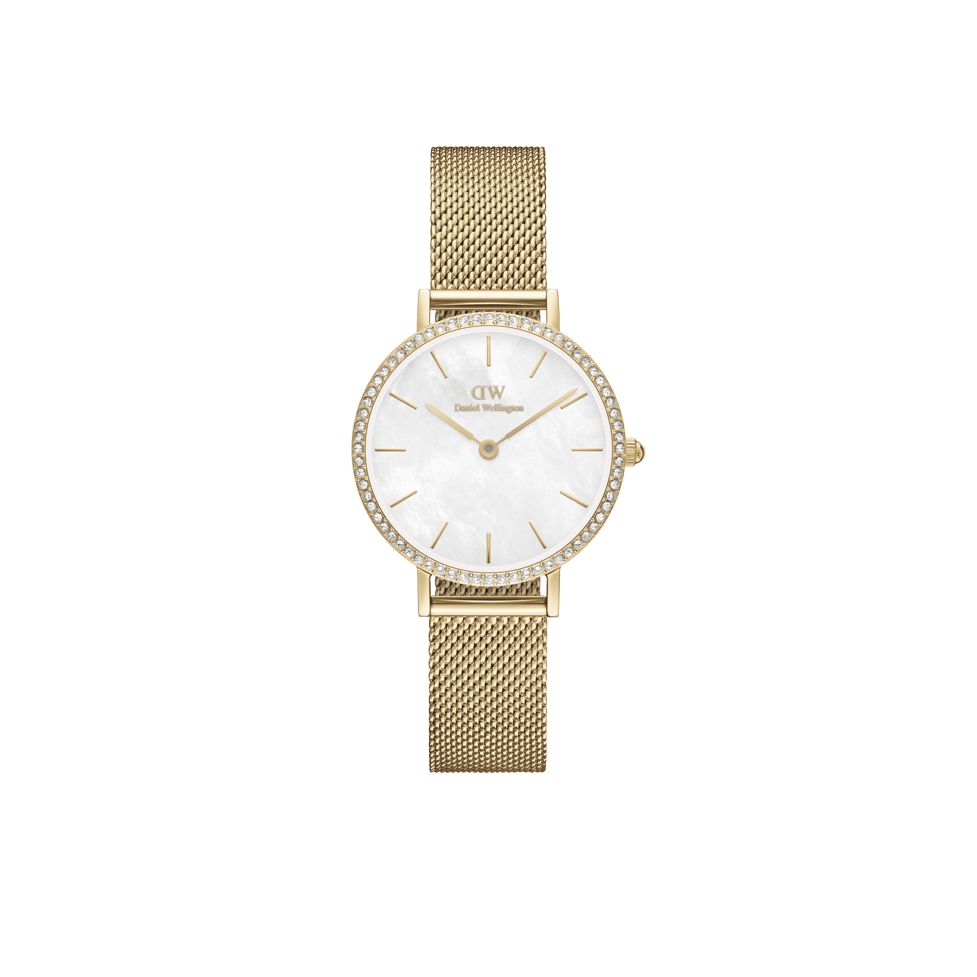 Petite Bezel white MOP watch with gold strap| DW