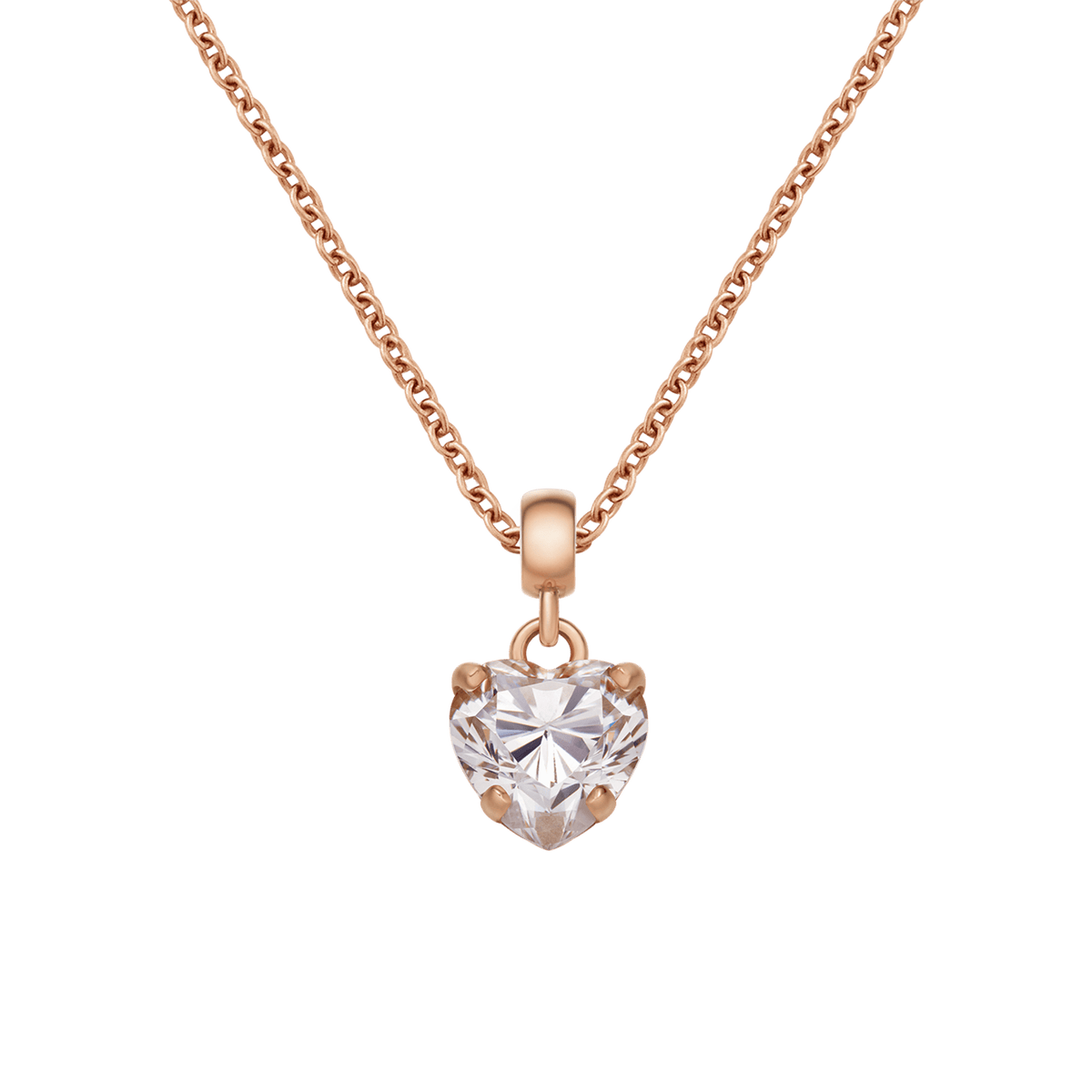Heart Crystal Pink Rose Gold Charm + Snake Necklace RG