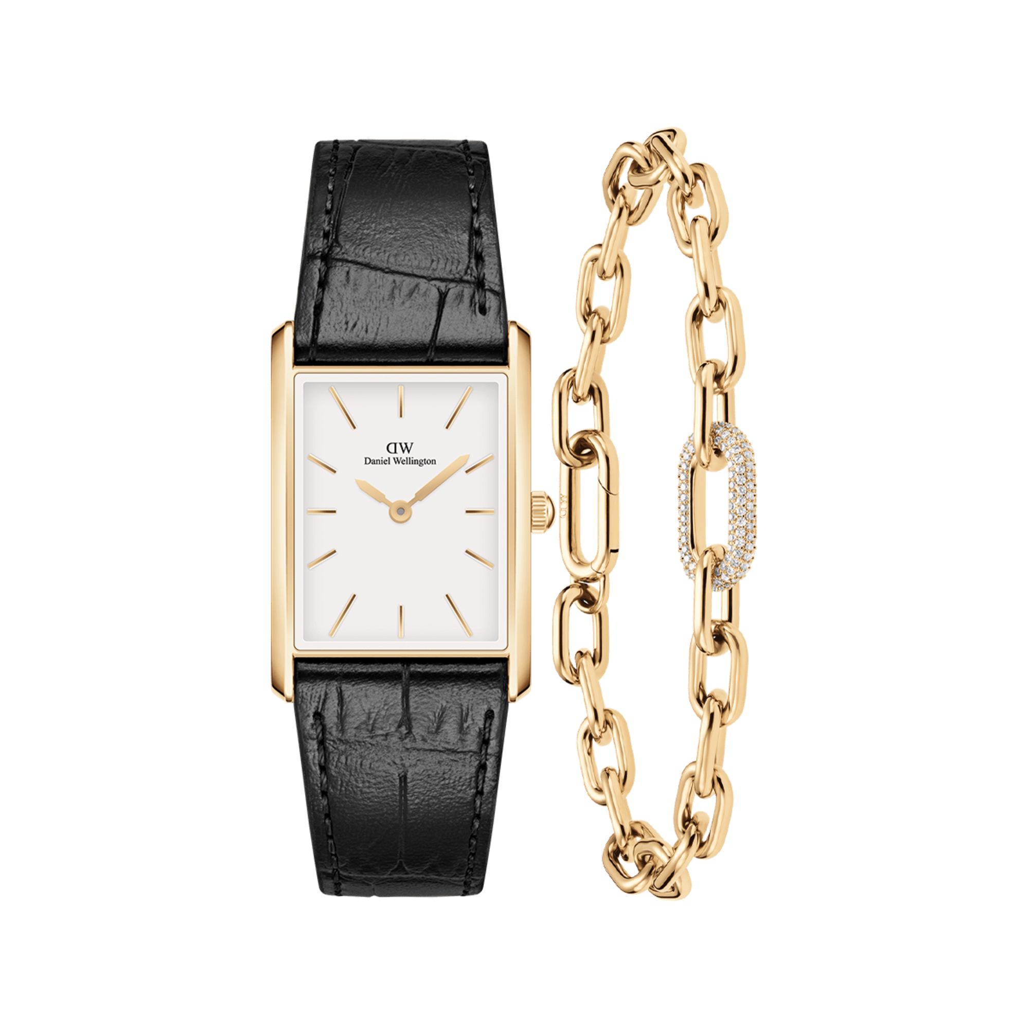 Bound Black Crocodile & Crystal Link Bracelet Gold Bound Black Crocodile & Crystal Link Bracelet Gold