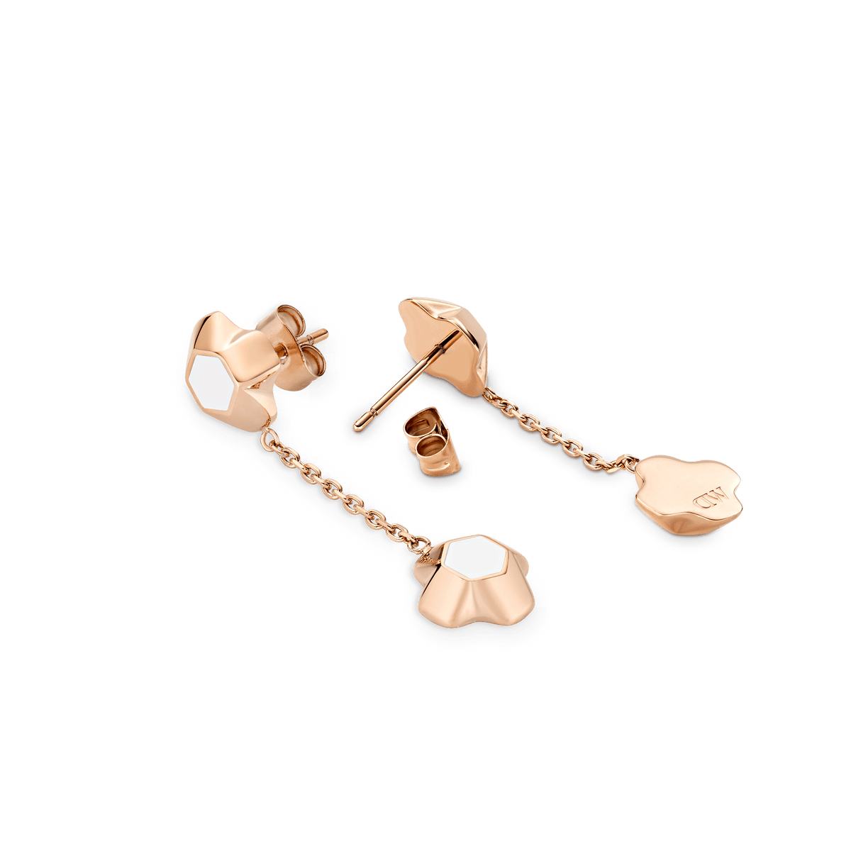 North Star Earrings Drop White Enamel Rose Gold