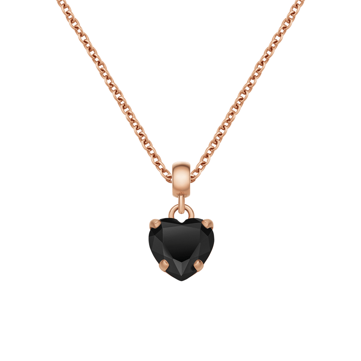 Heart Crystal Black Rose Gold Charm + Chain Necklace RG