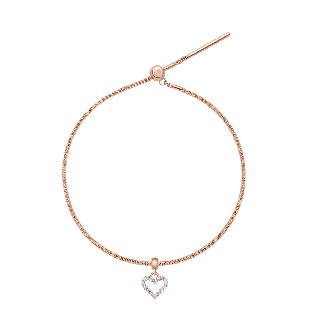 Heart Contour White Crystal Rose Gold Charm + Snake Bracelet RG