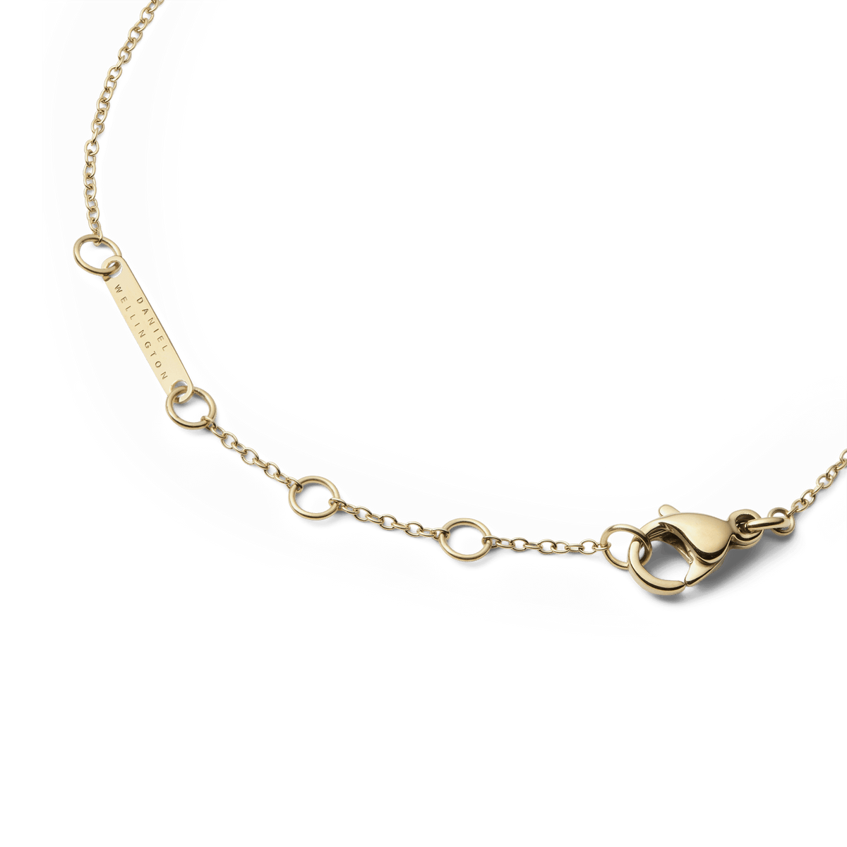 Close-up view of the adjustable lobster clasp and fine link chain of the gold-coloured Audrey Bracelet Mother of Pearl Gold.