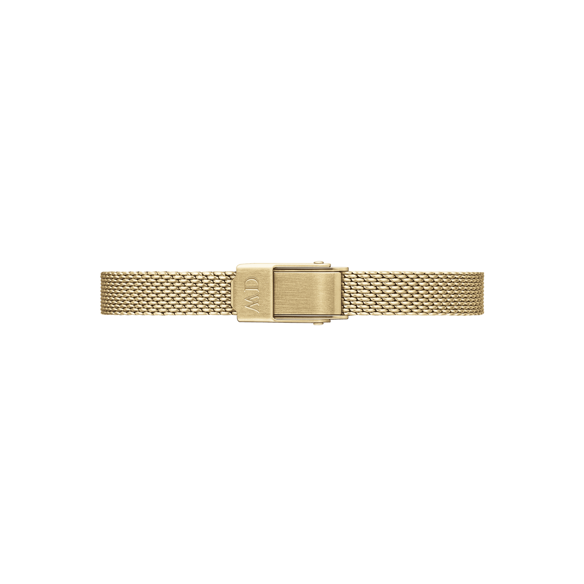 Clasp of the gold-coloured mesh strap of the Quadro Mini Evergold Onyx ladies' watch with finely crafted texture and engraved logo.
