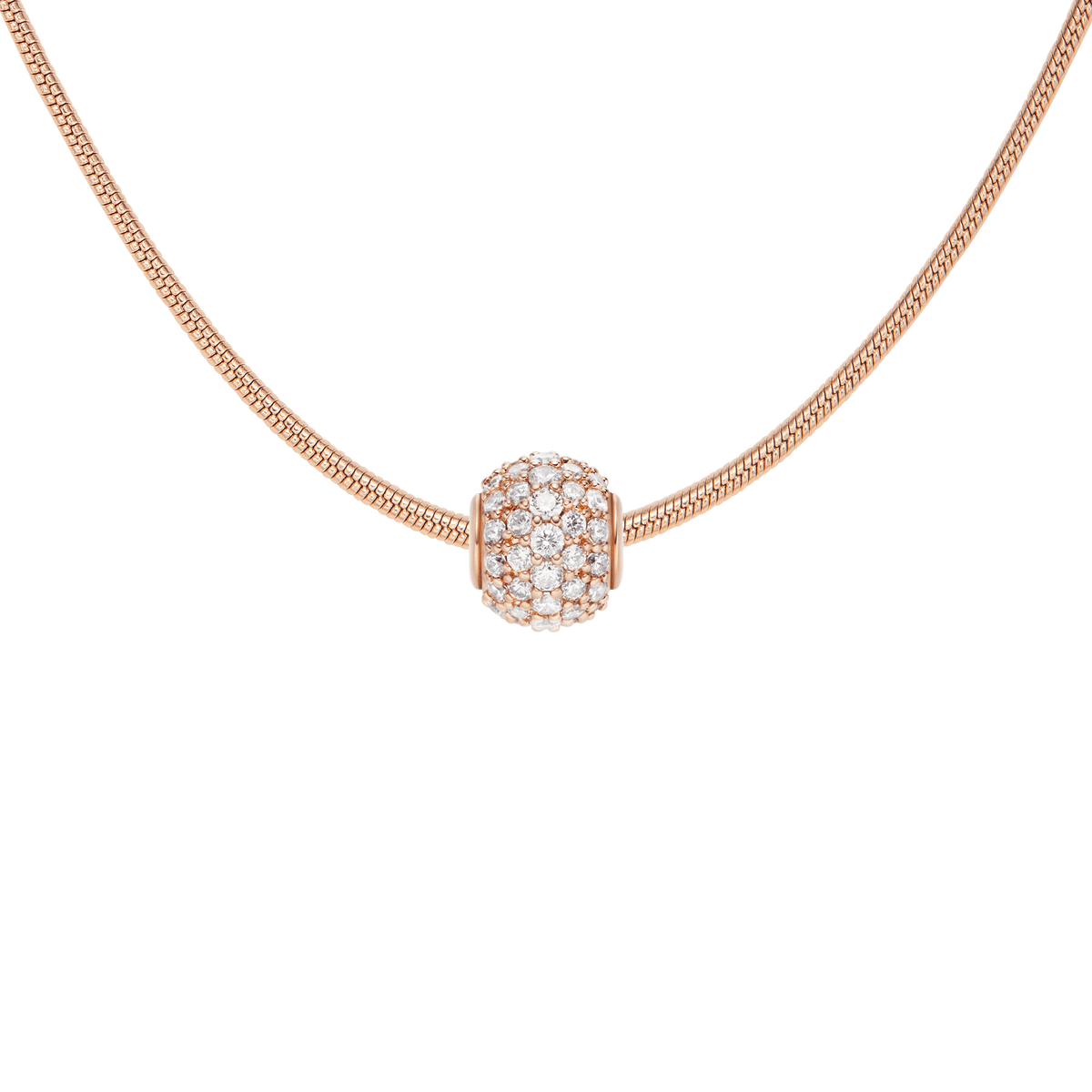 Pave Orb White Crystal Rose Gold Charm + Snake Necklace RG