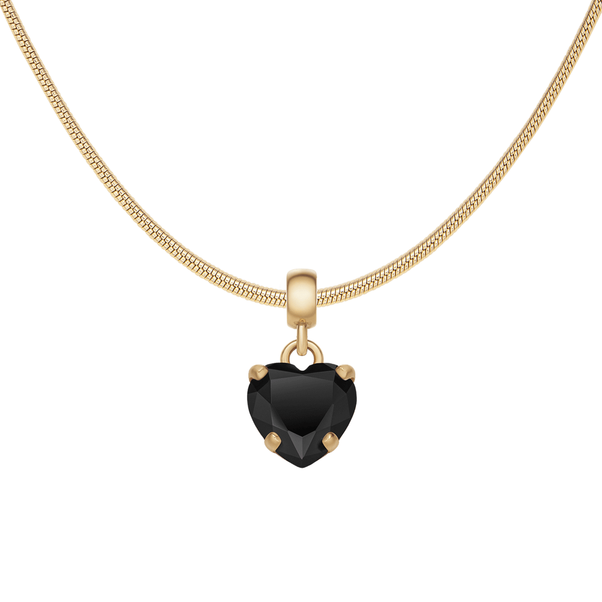 Heart Crystal Black Gold Charm + Snake Necklace G