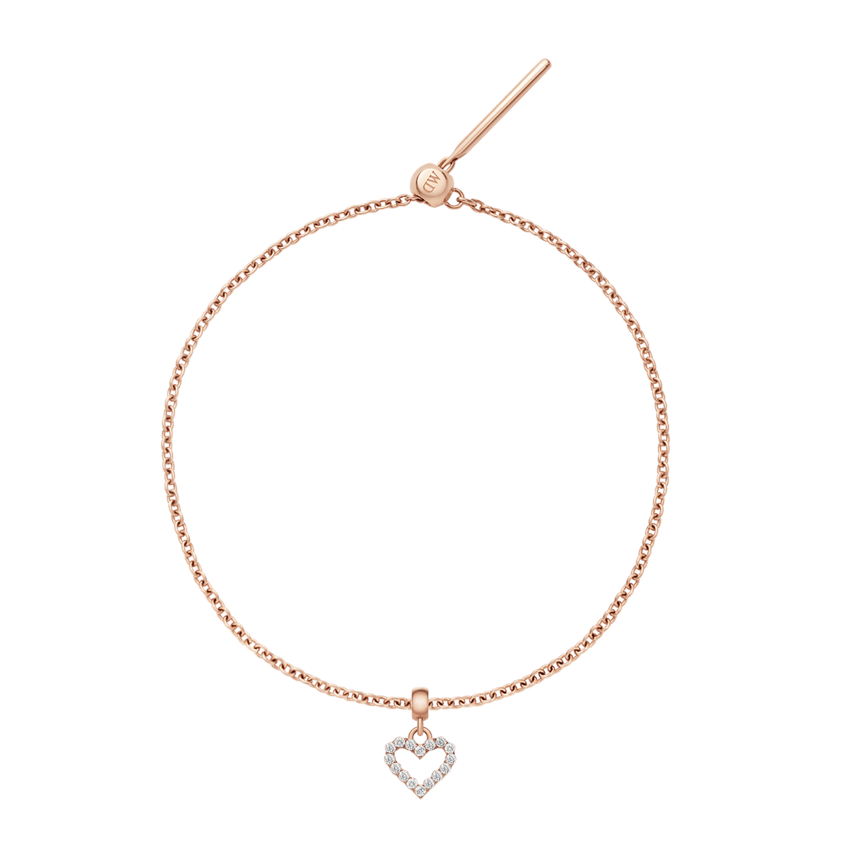 Heart Contour White Crystal Rose Gold Charm + Chain Bracelet RG