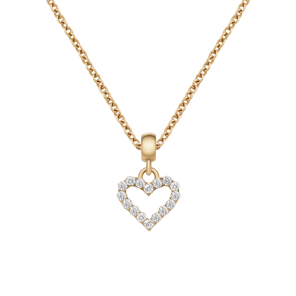 Heart Contour White Crystal Gold Charm + Chain Necklace G