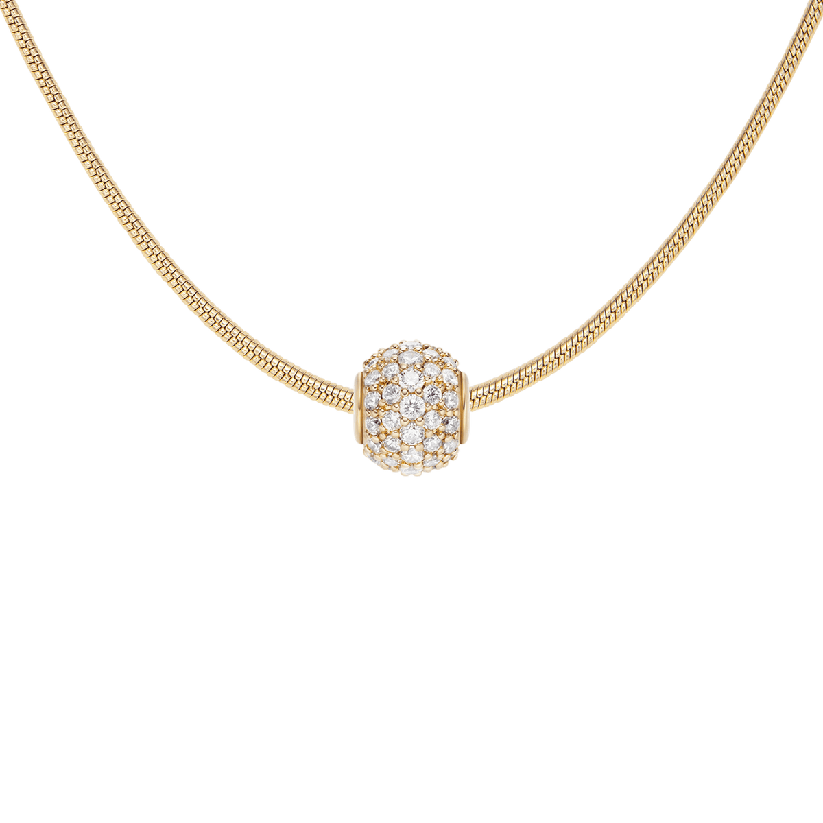 Pave Orb White Crystal Gold Charm + Snake Necklace G