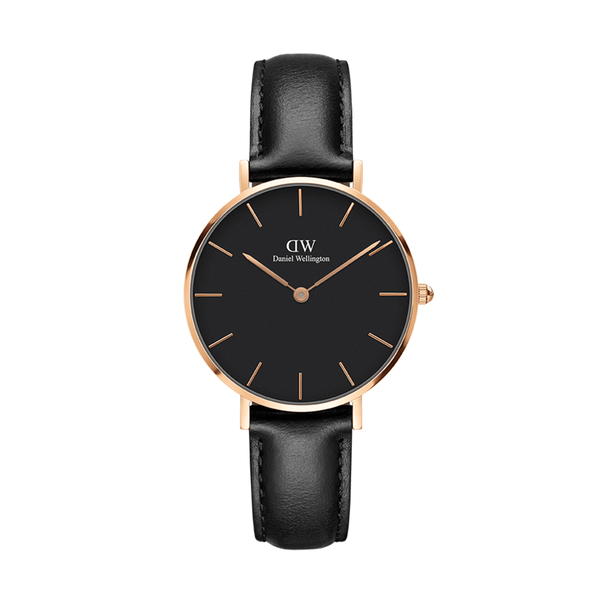 Petite Sheffield Black watch for women with Rose Gold DW