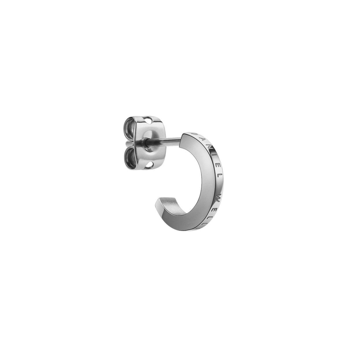 Silver Elan earring by Daniel Wellington made from polished stainless steel with engraved logo and modern, minimalist design.