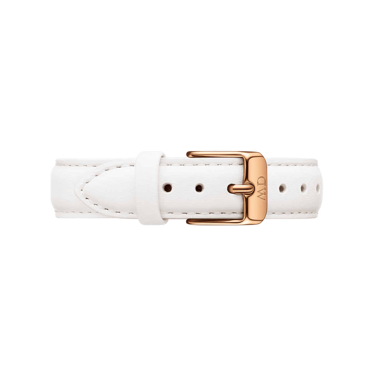White leather strap with rose gold pin buckle for the Petite Bondi Rose Gold ladies' watch by Daniel Wellington.