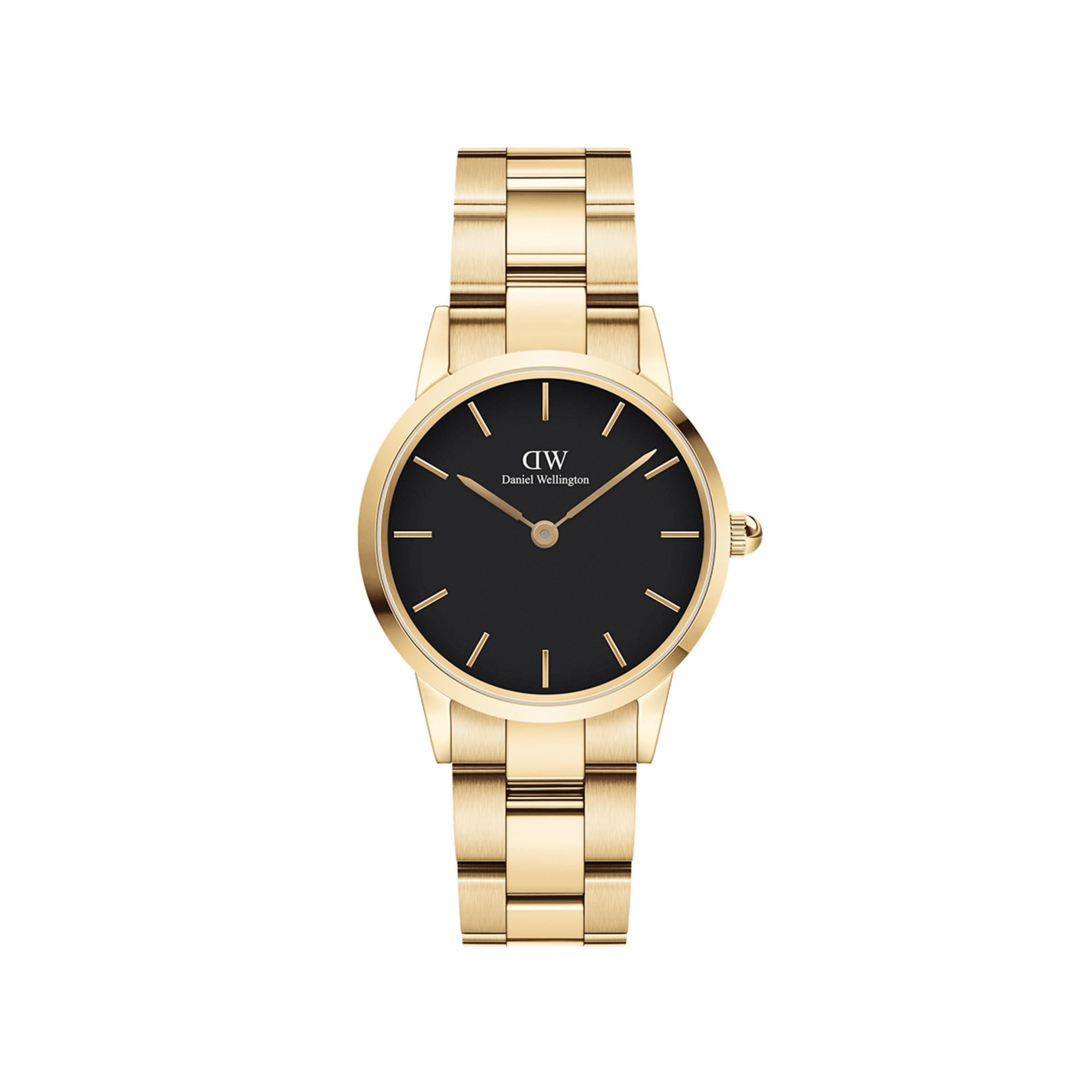 Iconic Link – Damenuhr Gold mit schwarzem Zifferblatt DW