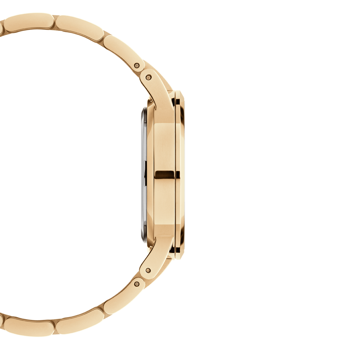 Side view of the Iconic Link Emerald Gold women's watch with gold-coloured stainless steel case and link bracelet.
