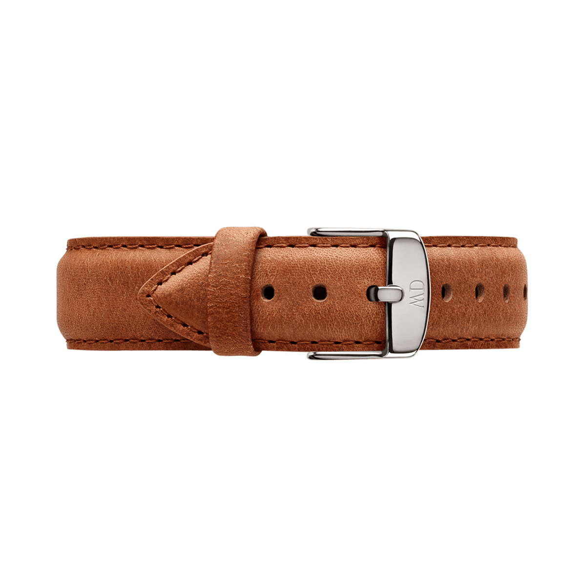 Cinturino Durham in cuoio americano color marrone chiaro, dotato di fibbia argentata e cuciture a contrasto. Compatibile con orologi da 18 mm.