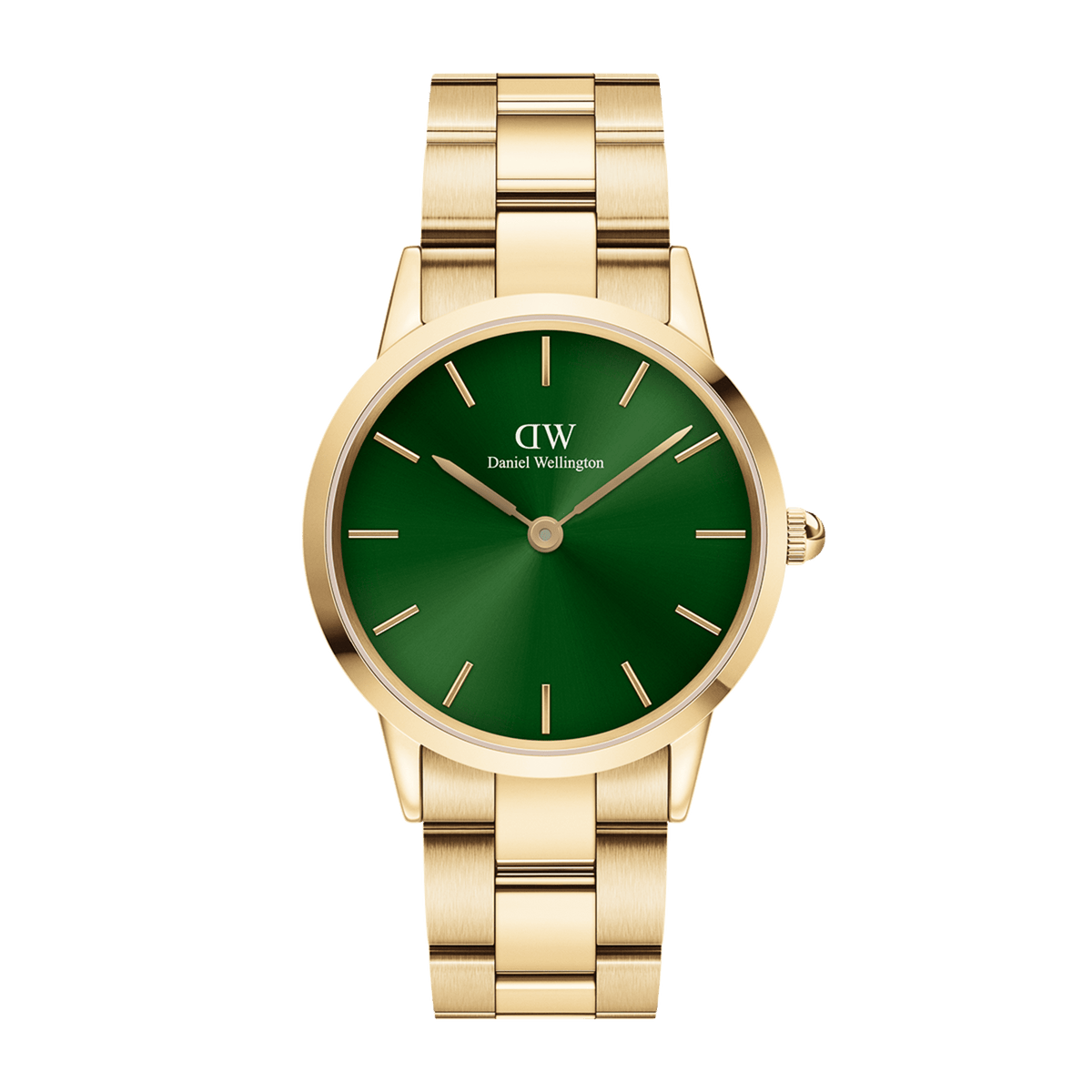 Iconic Link Emerald Gold women's watch with gold-coloured stainless steel strap and emerald green dial in a classic design.