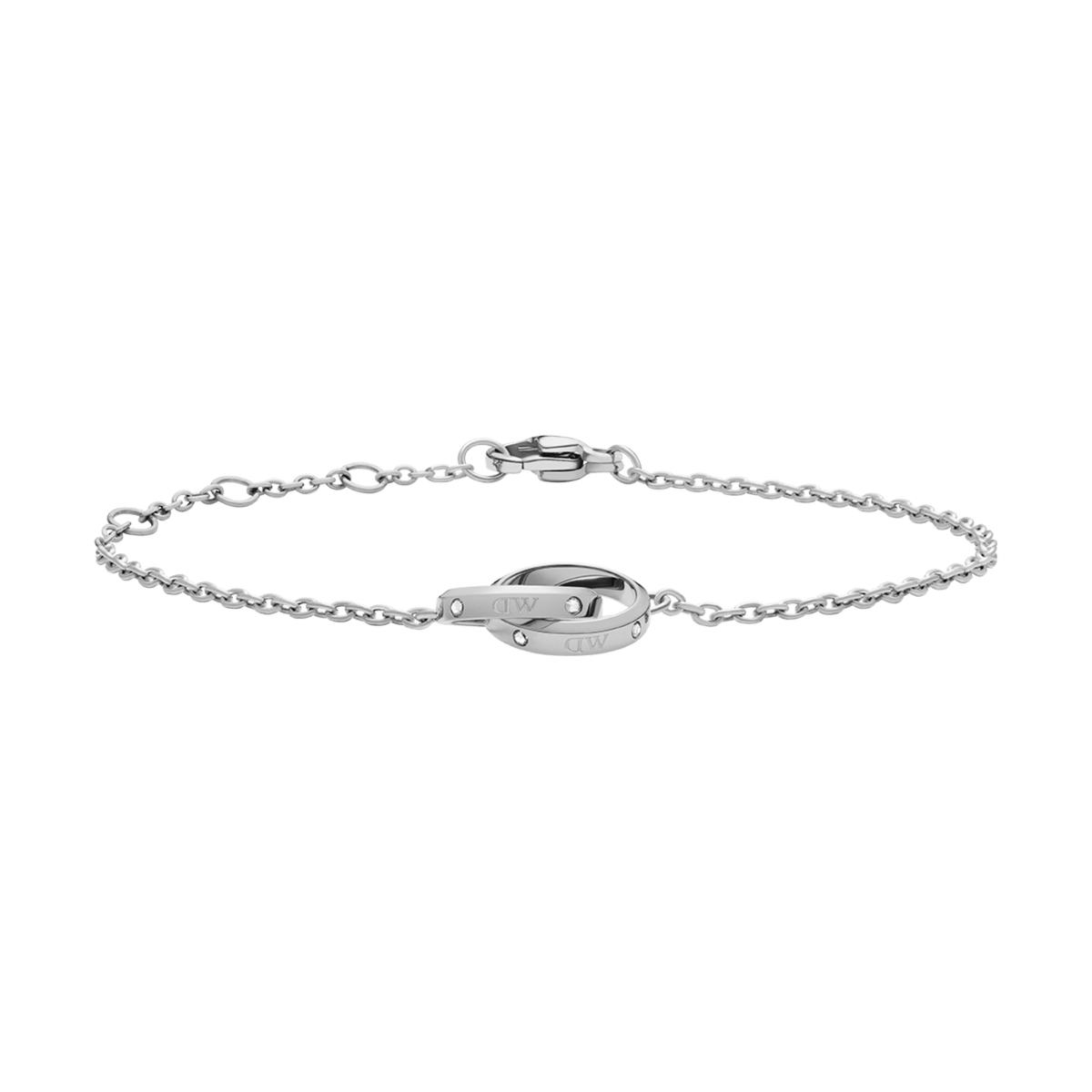 Bracciale Classic Unity Lumine in acciaio inossidabile, caratterizzato da un doppio cerchio intrecciato impreziosito da cristalli. Dotato di una catenina sottile regolabile e chiusura a moschettone per un comfort ottimale.