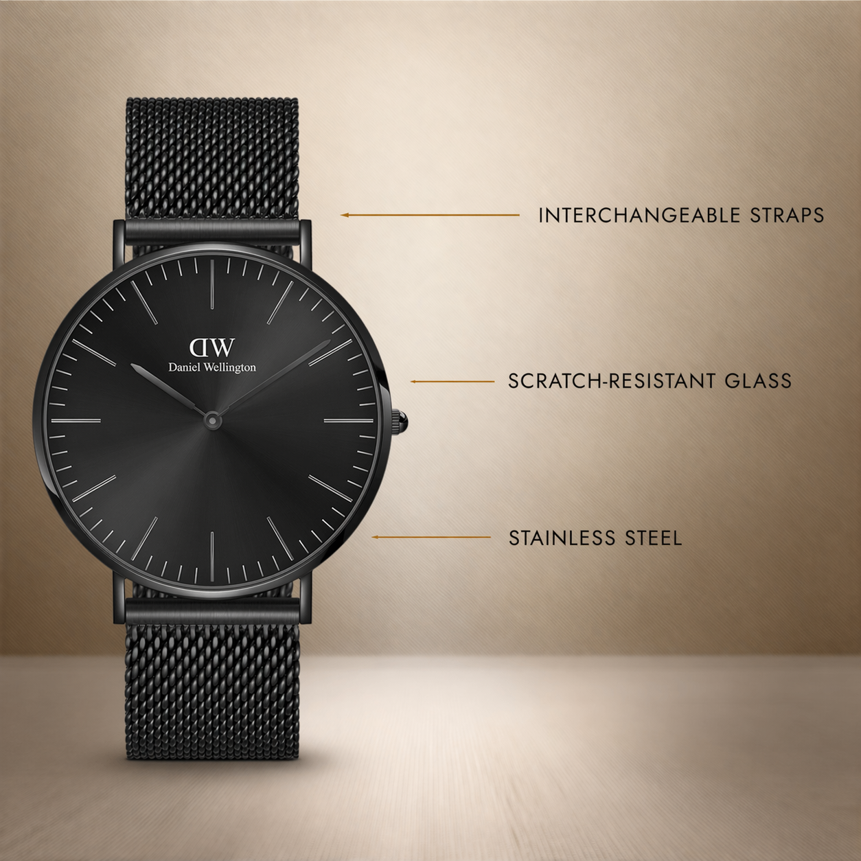 Mesh Onyx - Black watch with black sunray dial | DW