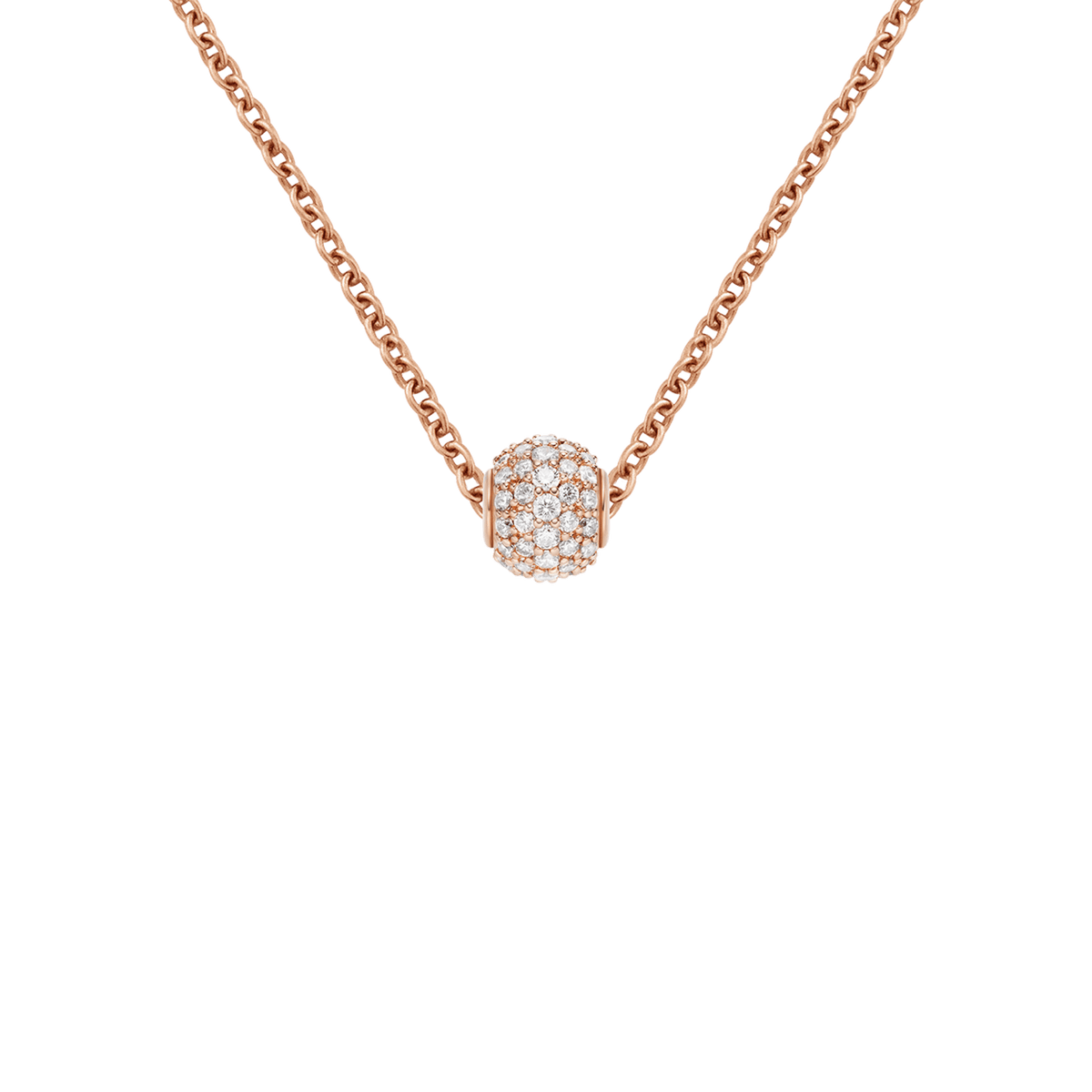 Pave Orb White Crystal Rose Gold Charm + Chain Necklace RG