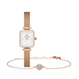 Quadro Mini Lumine Bezel & Pave Crystal Pendant Bracelet Rose Gold