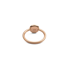 Rear view of the Audrey ring in rose gold with engraved Daniel Wellington logo on the underside of the ring.