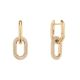 Golden Crystal Link Earrings made of gold-plated brass with sparkling cubic zirconia crystals in a striking chain link design.