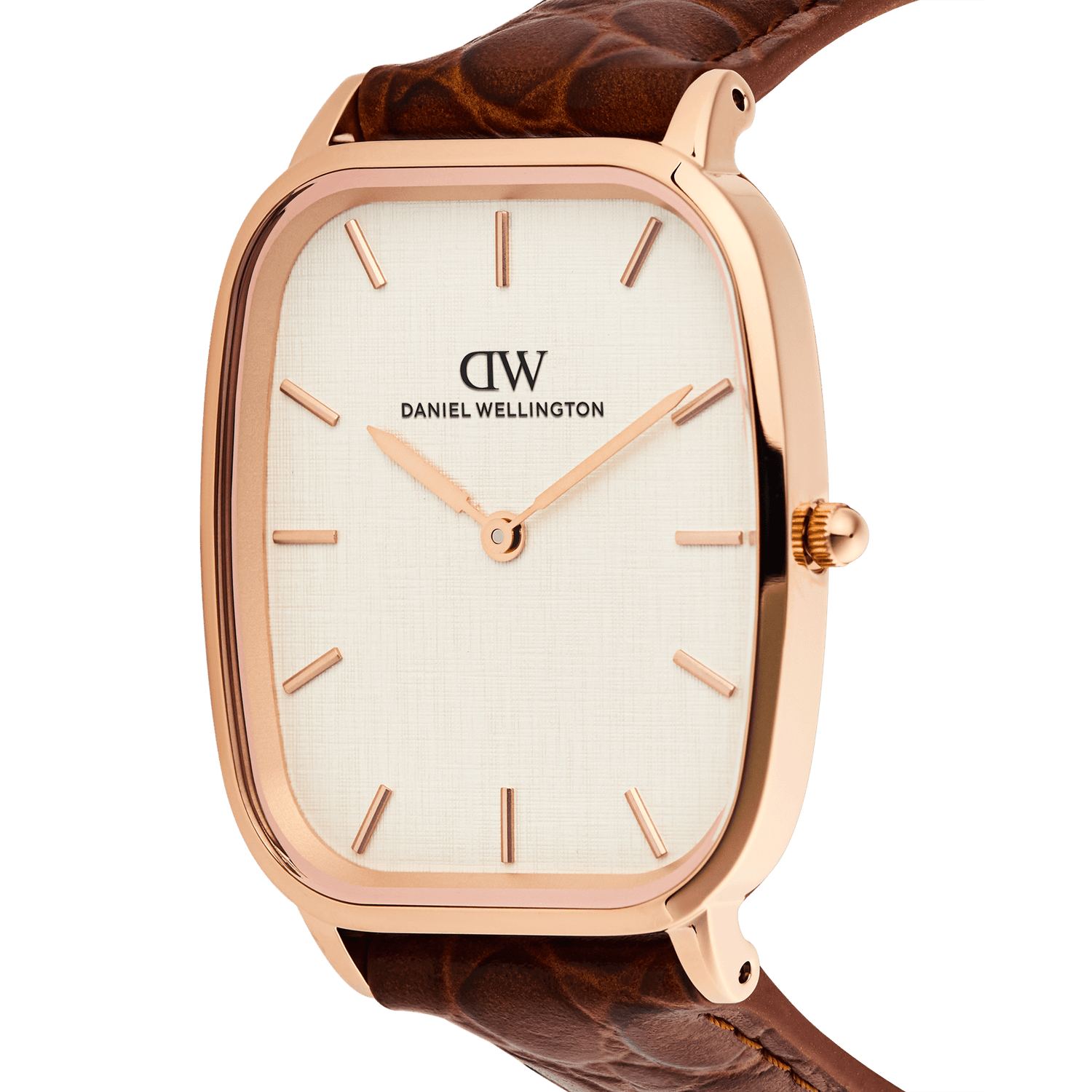 Marlon Brown Croc Belly Linen Rose Gold