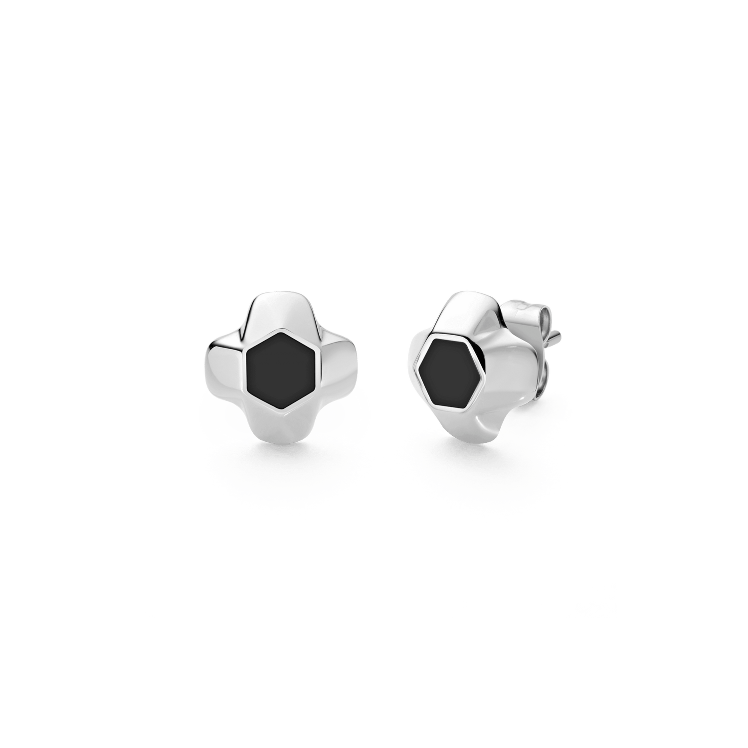 North Star Earrings Small Black Enamel Silver