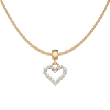Heart Contour White Crystal Gold Charm + Snake Necklace G