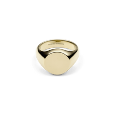 Elegant gold signet ring with a shiny, flat surface and a classic, minimalist design.