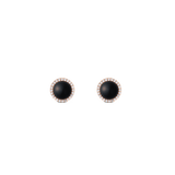 Pendientes de botón con ágata negra natural y circonitas blancas en oro rosa, diseño abombado de 8 mm con acabado chapado PVD