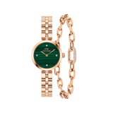 Elan Lumine Malachite & Crystal Link Bracelet Rose Gold