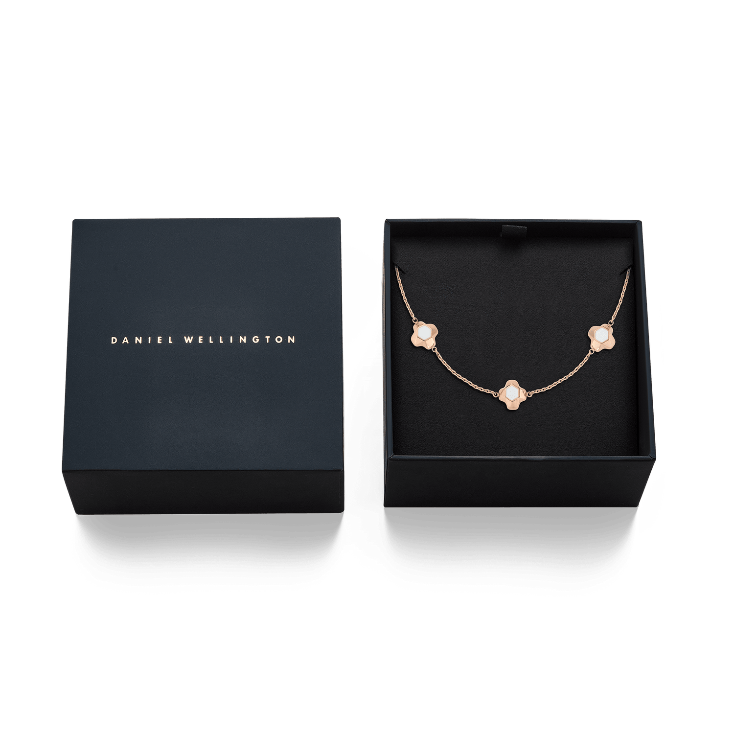 North Star Necklace 7 Small White Enamel Rose Gold