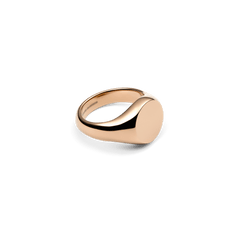 Minimalist signet ring made of stainless steel with a PVD-coated rose gold finish and a large, smooth front view.