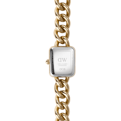 Rear view of the Jolie Chain Gold women's watch with a gold-coloured chain bracelet and engraved case back.