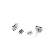 Back view of the Audrey stud earrings made of stainless steel with a silver finish and classic butterfly fastenings.