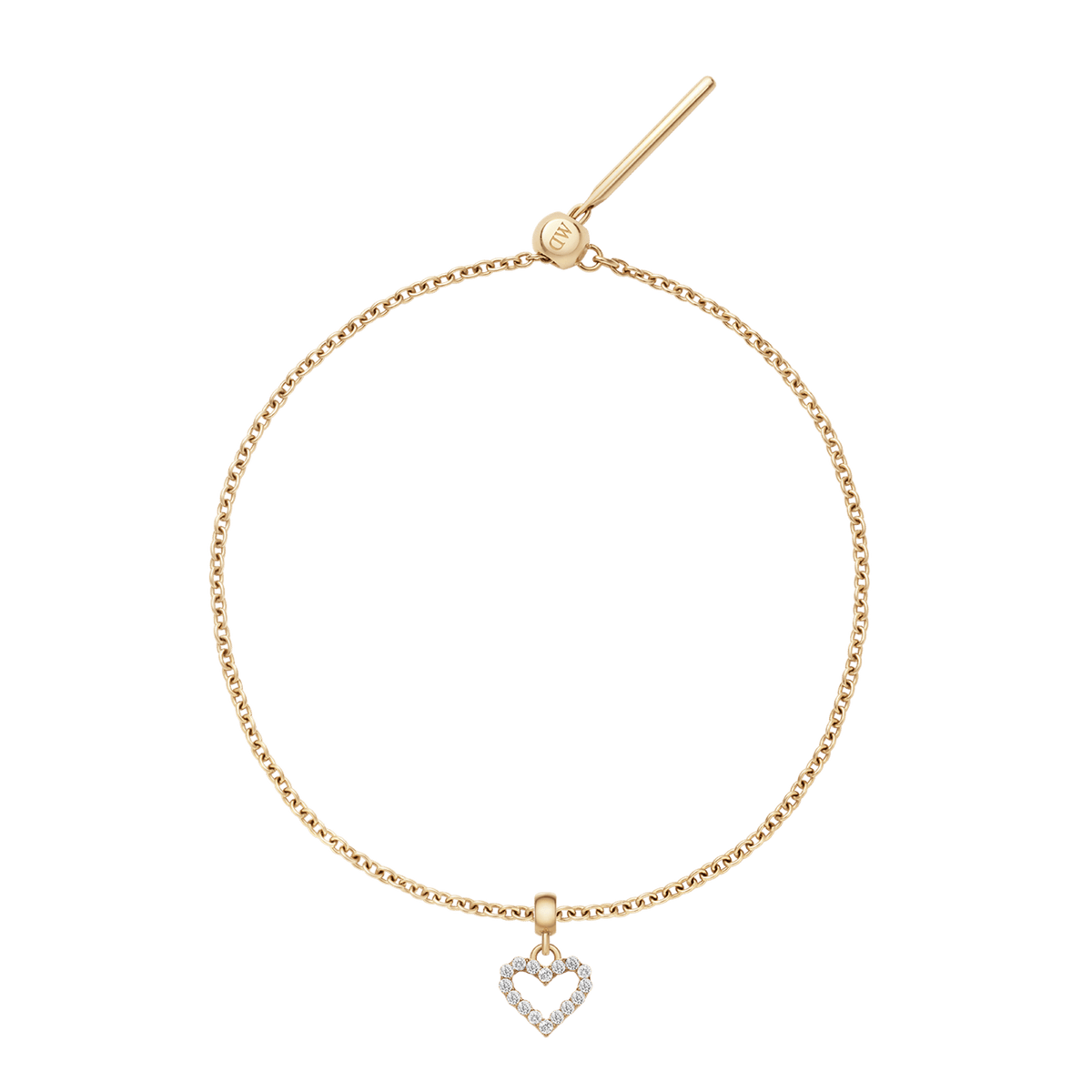 Heart Contour White Crystal Gold Charm + Chain Bracelet G