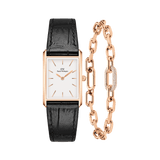 Bound Black Crocodile & Crystal Link Bracelet Rose Gold