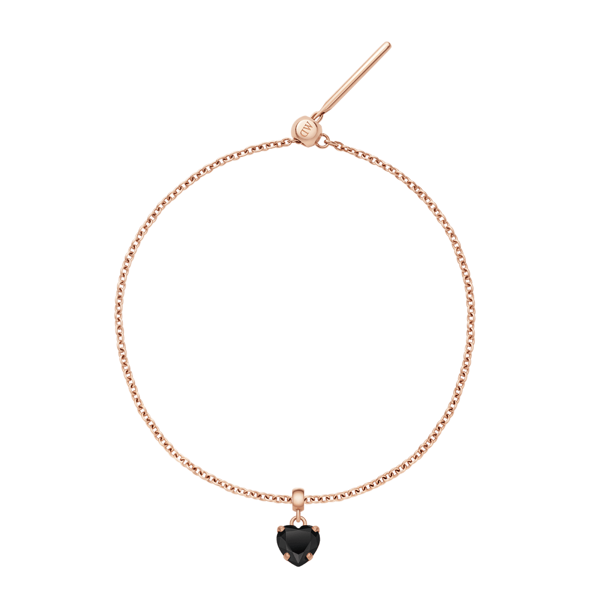 Heart Crystal Black Rose Gold Charm + Chain Bracelet RG